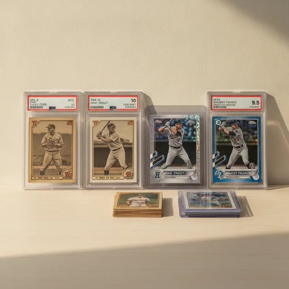 Pre-war and modern graded baseball cards compared by condition and value