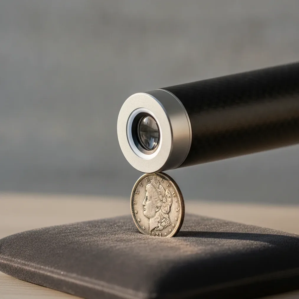 Coin value checker scanning the date and mint mark on a silver coin