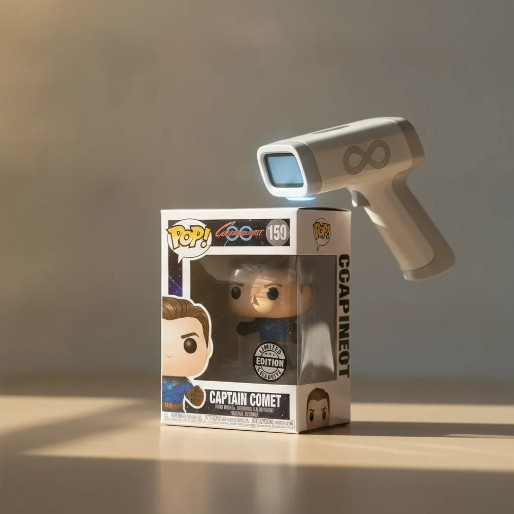 Funko Pop value checker scanning a boxed figure and exclusive sticker