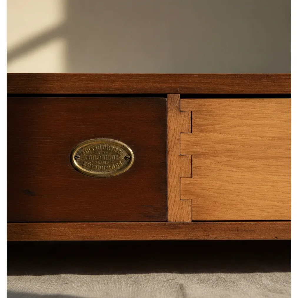 Maker label and dovetail drawer used to estimate furniture value