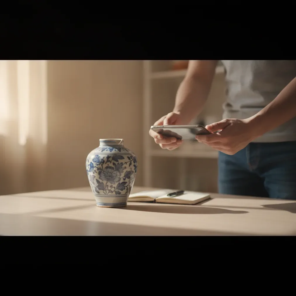 Person photographing a household item to find out how much it is worth