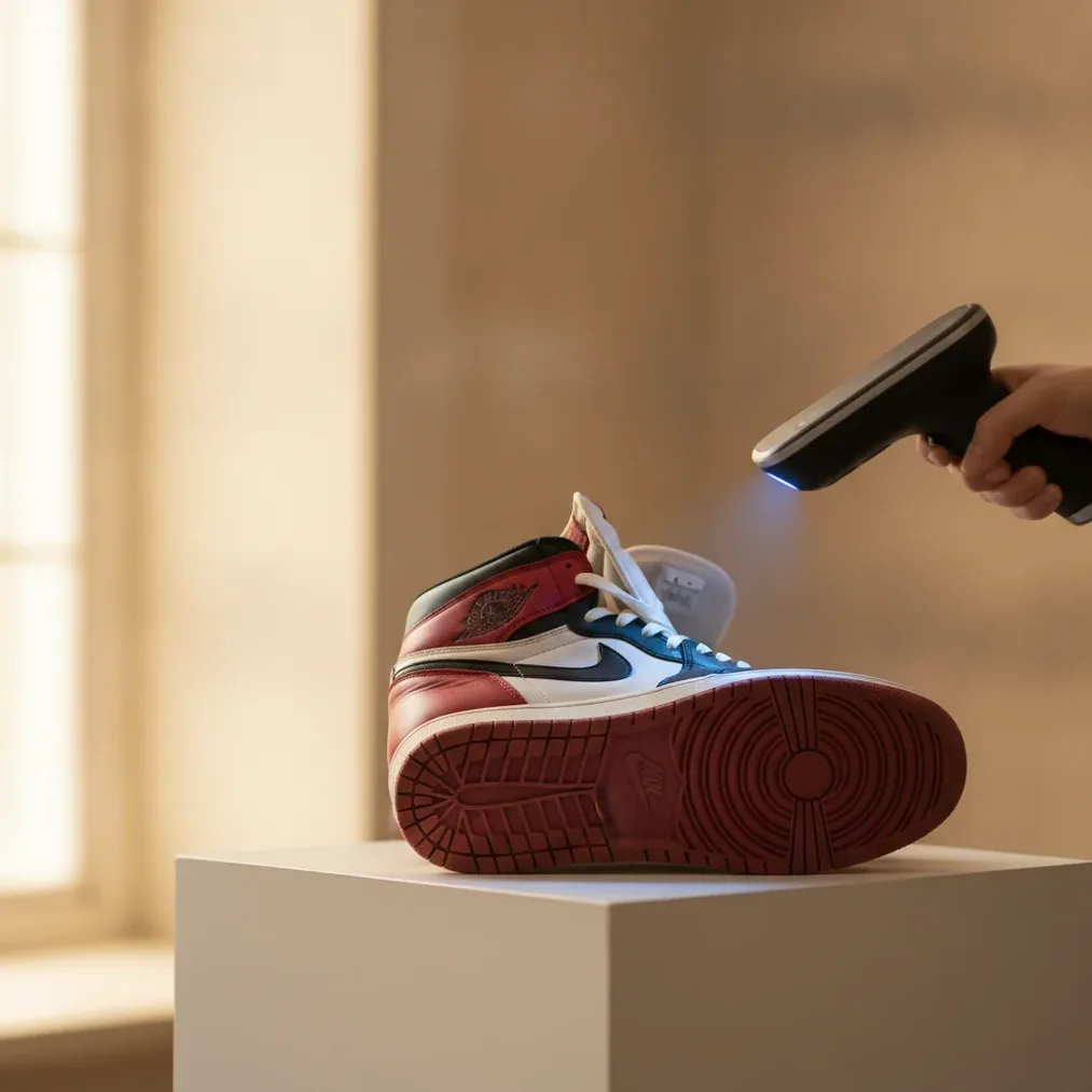 Sneaker value checker scanning the colorway, size tag and condition of a photographed pair