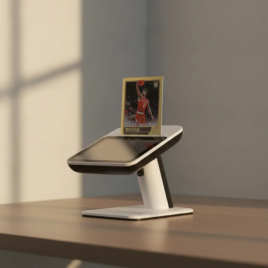 Sports card value checker scanning a basketball rookie card