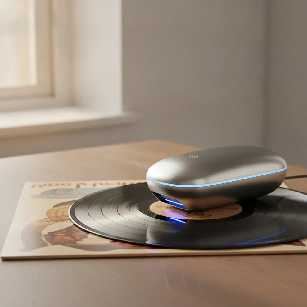 Vinyl record value checker scanning an LP label and album cover